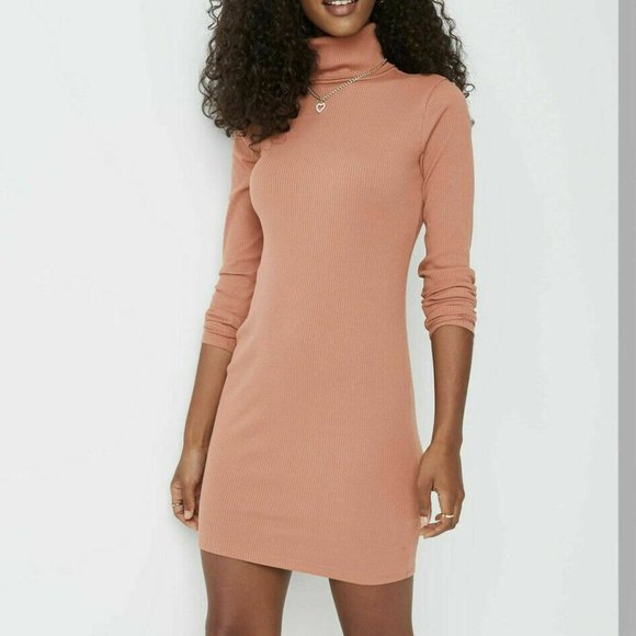 Wild Fable Women's Ribbed Turtleneck Dress, Blush Brown, Size S - Picture 2 of 5
